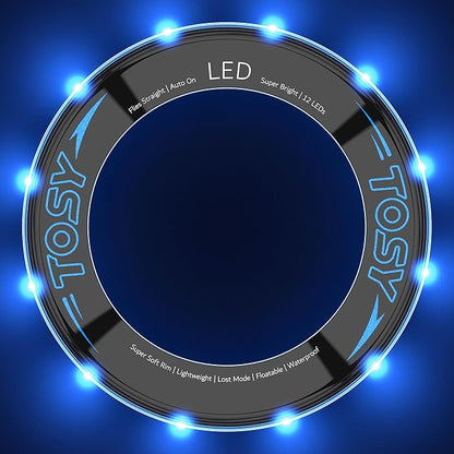 TOSY Flying Ring - 16 Million Color RGB or 12 LEDs, Super Bright, Lost Mode, Auto Light Up, Camping Essentials for Kids/Teens/Boy/Girl, Safe & Soft, Waterproof, Pool/Beach Games, Lightweight Toy