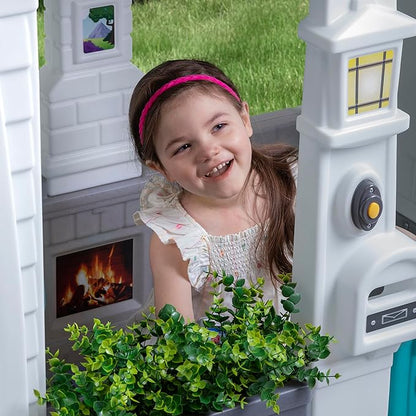 Step2 Neat & Tidy Cottage Kids Playhouse, Indoor/Outdoor Playset, Interactive Play with Sounds, Made of Durable Plastic, for Toddlers 1.5+ Years Old, Grey