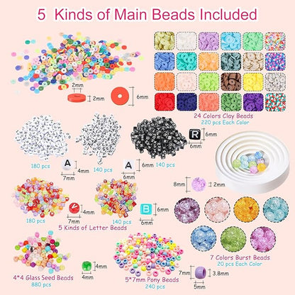 Girls Bracelet Making Kit,Friendship Bracelet Kit Gifts for Teen Girls,Clay Beads&Glass Seed Beads&Pony Beads with Charms,Art and Craft Gifts for Christmas,Toys for Teens