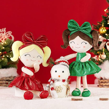 Gloveleya Christmas Baby Doll – Soft Plush Girl Toy in Green Dress, Doll for Kids, Xmas Décor & Keepsake, 12 Inches