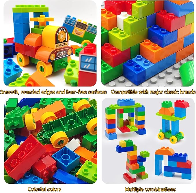 90 Pcs Classic Building Blocks Set for Toddlers 3-6, Large Building Bricks Train Educational Toy STEM Toys Compatible with Major Brands Gift for Kids