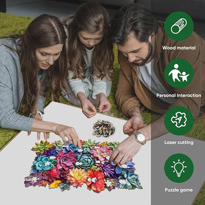 delobil Rectangular Succulent Wooden Puzzles, 200 Pieces Jigsaw Puzzles 12.6'' x8'', Unique Design Liberty Wooden Puzzles for Adults and Kids, Family Game Gift Royal Size