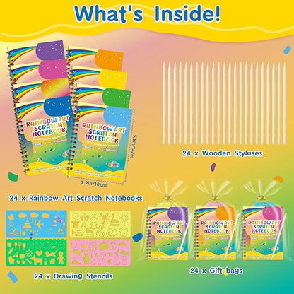 YSCare Scratch Arts Party Favors for Kids: 24 Pack Rainbow Art Scratch Notebook, Art Craft Kit Goodie Bags Stuffers, Birthday Gift Bulk Return Gifts Classroom Prizes for Girls Boy 4-8-12