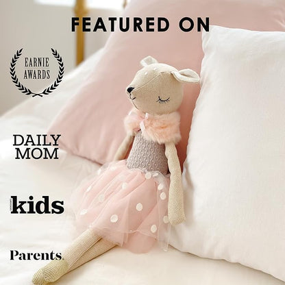 MON AMI Doe Ballerina Stuffed Doll – 17”, Designer Dress & Shawl, Plush Ballerina Doll for Girls, Use as Toy or Room Decor