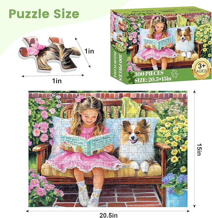 300 Pieces Girl Puzzle for Adults, Dog Jigsaw Puzzle 300 Pieces Recycled Cardboard Jigsaw Puzzles for Adults, Family Challenging Game Home Decor Gift Toy for Teens Kids Seniors 20.5×15 in
