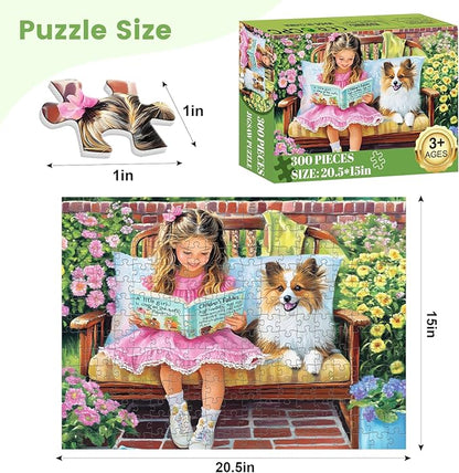 300 Pieces Girl Puzzle for Adults, Dog Jigsaw Puzzle 300 Pieces Recycled Cardboard Jigsaw Puzzles for Adults, Family Challenging Game Home Decor Gift Toy for Teens Kids Seniors 20.5×15 in