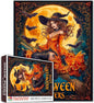 Halloween Witch Puzzle 1000 Pieces for Adults Sexy Witch on Broom Jigsaw Full Moon and Bats Fantasy Halloween Puzzles Fall Decor Fun Challenging Puzzle Gift for Women Men Family Game Nights
