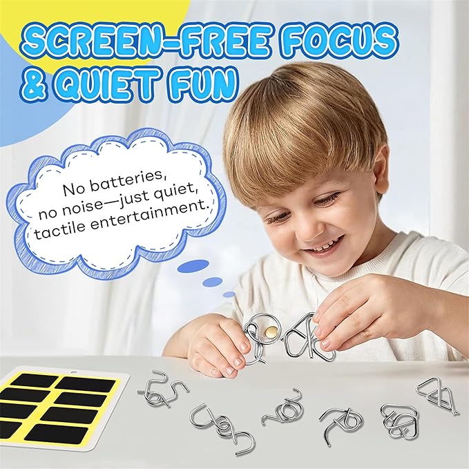 Metal Wire Puzzle Set，Brain Teaser Metals Puzzle ，Chinese Ring Magic Trick Toy for Party Favor Kids 7-14 and Adults Challenge (A(Metal))