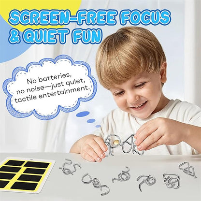 Metal Wire Puzzle Set，Brain Teaser Metals Puzzle ，Chinese Ring Magic Trick Toy for Party Favor Kids 7-14 and Adults Challenge (B(Metal))