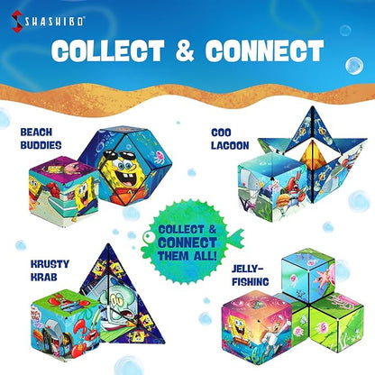 SHASHIBO Spongebob Squarepants Shape Shifting Box - STEM Magnetic Fidget Cube That Transforms Into Over 70 Shapes, Download Fun in Motion Toys Mobile App (Beach Buddies)