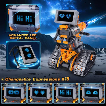 Robot Toys with LED Eyes & 18 Expression Building Toy, 5-in-1 App & Remote Control Rechargeable Robotics Set for Kids, RC Programmable Projects Educational Gift for Boys Girls 8-14 Year Old Teens
