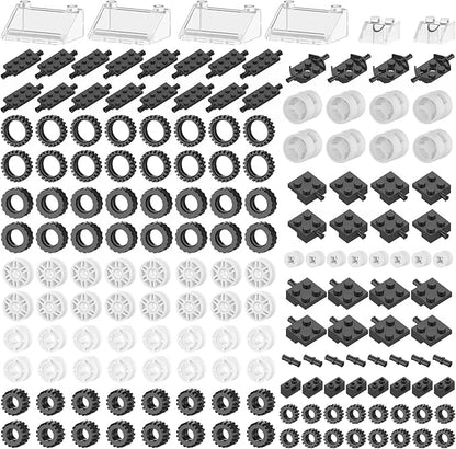 Wheels and Axles Sets Tires Building Kit with Windshield, Compatible with Lego Wheels and Axles, 186 Pcs Car Parts and Classic Pieces Accessories, Bulk Bricks Sets Education Construction Toys