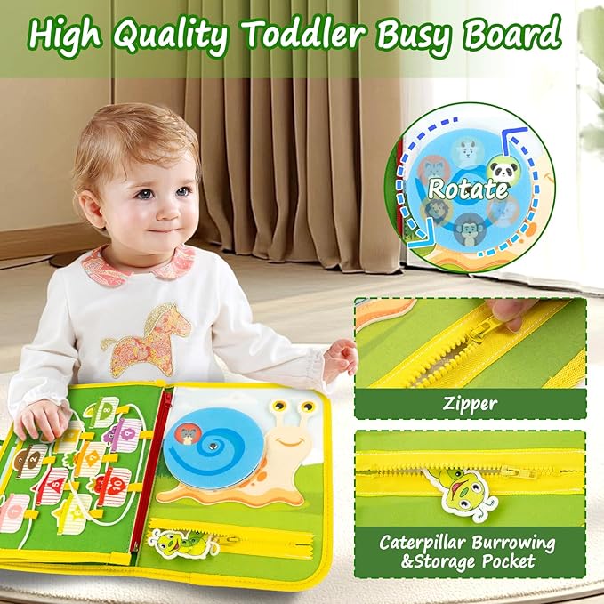 Toddler Busy Board, Farm Busy Book Montessori Toys for 1 2 3 4 Year Old, Sensory Board Preschool Learning Toy Activity Books Birthday for Girls Boys, Travel Toys for Airplane Car