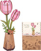 3D Flower Wooden Puzzles for Adults-Pink Tulip, DIY Wooden Flowers Model Kit Building Set Crafts for Adults to Build, Botanical Collection/Ideal Creative Gift Ideas/Housewarming (72PCS)