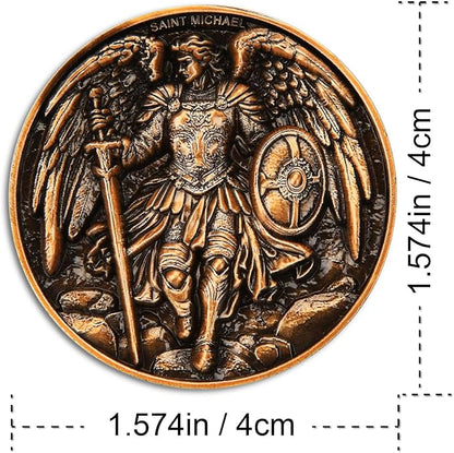 5Pcs Saint Michael Archangel Protection Coin, 1.57-Inch Double-Sided Zinc Alloy Collectible with Antique Finish, Featuring Saint Michael Prayer Christian Challenge Coin (Pack of 5)