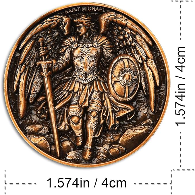 3Pcs Saint Michael Archangel Protection Coin, 1.57-Inch Double-Sided Zinc Alloy Collectible with Antique Finish, Featuring Saint Michael Prayer Christian Challenge Coin (Pack of 3)