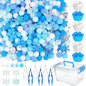 700PCS Winter Sensory Bin Items Christmas Sensory Bin Filler 240 Pompoms 450 Resin Snowflake 6 Cups 6 Tweezers 1 Storage Box for Winter Xmas Sorting Counting Training Preschool Education Activities