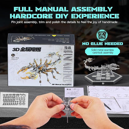 3D Metal Scorpion Puzzle - Laser-Cut DIY Challenge, Lifelike Collectible Decor for Adults & Teens, for Puzzle Enthusiasts & Nature Lovers(Steel Color)