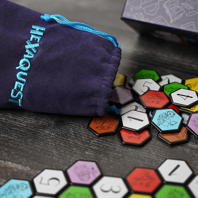 Hexaquest: The Strategic Trivia Board Game – 1500 Questions, 6 Categories, 65 Hexagon Tiles, Premium Bag – Fun, Quick to Learn, Perfect for Game Nights, Families & Parties