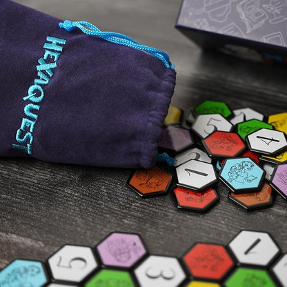 Hexaquest: The Strategic Trivia Board Game – 1500 Questions, 6 Categories, 65 Hexagon Tiles, Premium Bag – Fun, Quick to Learn, Perfect for Game Nights, Families & Parties