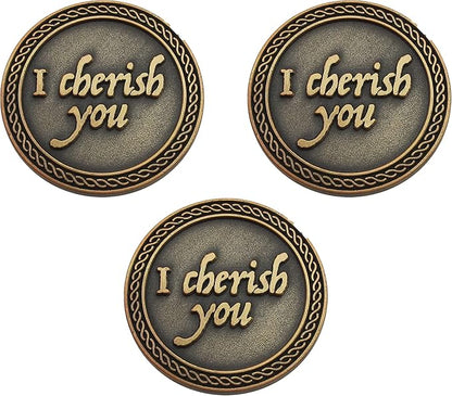 Bulk Set of 3 Romantic Love Expression Coins, I Cherish You, I Can't Stop Thinking About You, Anniversary Pocket Tokens for Date Night, Love Gift for Men & Women, from Him or Her