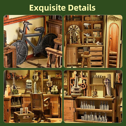 Book Nook Kit - 3D Wooden Puzzles for Adults, DIY Scene Miniature Kit, Tiny House Booknook Craft Bookshelf Decor Mini Scale Model, Gifts for Puzzle Lovers (The Radium Lady)