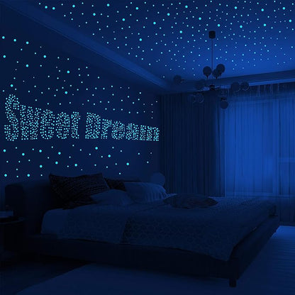 808 PCS Glow in The Dark Stars for Ceiling, Glowing Wall Decals Decor Stickers,(404 Pcs Green and 404 Sky Blue) 3D Adhesive Dots Decor Starry Sky Decor for Kids Bedroom or Birthday Gift