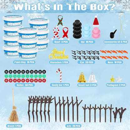 Snowman Crafts for Kids, 10 Pack Christmas Craft DIY Snowman Kit, Build a Snowman Kit Indoor Decorations, Creative Kids Air Dry Modeling Clay, Snowman Making Kit Toys Activities Party Supplies