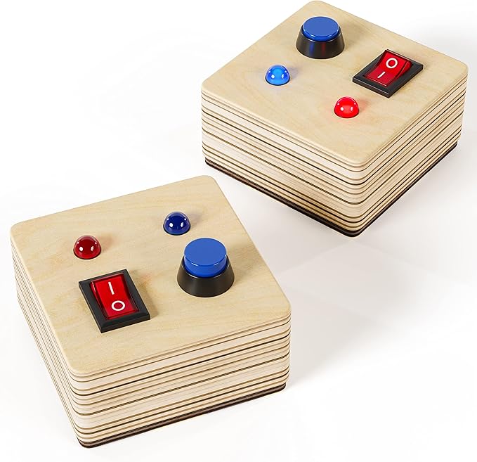 Crown Display Montessori Busy Board Fidget Mini Cube for Toddlers {Improved 2023 Version} Wooden Sensory Activity Toys LED Light Up Buttons Wires Baby Gifts Educational Learning Toy
