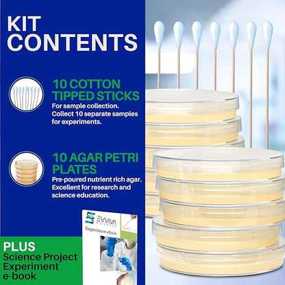 Evviva Sciences Nutrient Agar Petri Dishes Science Project Kit, Pre-Poured Agar Plates for Science Experiments, with Experiment eBook