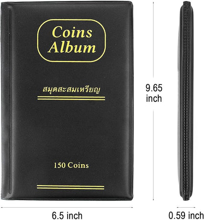 150 Pockets Coin Album, Penny Collecting Book, Souvenir Coins Collection Holder, Ideal for Pressed Pennies Passport, Hobby Coin Collector, Money Specie Display Storage Case (Black)