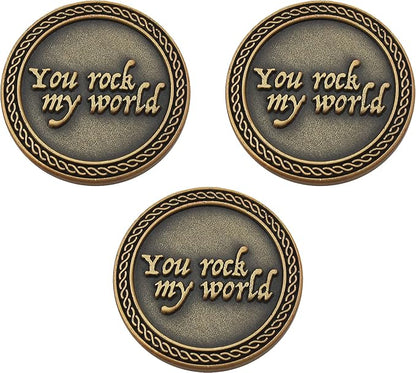 Bulk Set of 3 Romantic Love Expression Coins, You Rock My World, & Make My Heart Skip a Beat, Anniversary Pocket Tokens for Date Night, Love Gift for Men & Women, from Him or Her