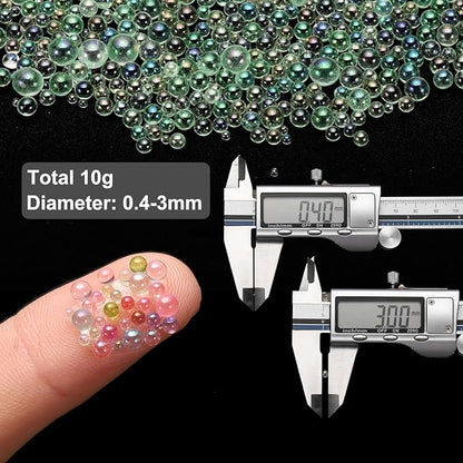 Iridescent Glass Tiny Bubble Beads, 0.4-3mm 10g No Hole Micro Mini Round Mint Green Water Droplets Beads - Applications: for Resin Filler, Nail Art, Dollhouse Bath Tub