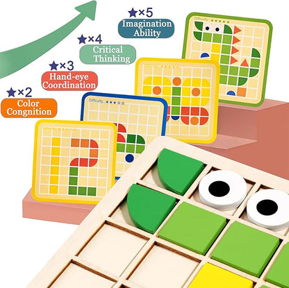 Activities for Dementia Patients, 96 Pieces Wooden Puzzle Games for Seniors, Colorful Shape Pattern Alzheimers Products for Elderly, Tile Matching Memory Cognitive Busy Board Gadgets Gifts