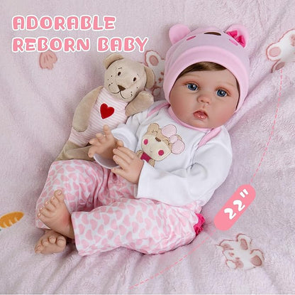 Lifelike Reborn Baby Dolls,22 Inch Realistic Baby Dolls That Look Real Soft Cloth Body Real Life Baby Doll Newborn Girls with Clothes and Toy Accessories Gift Set for Kids Age 3+