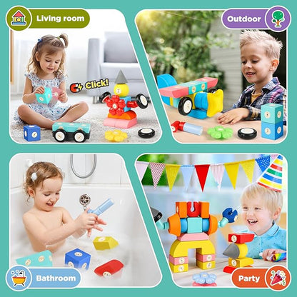 Joyfresh Foam Magnetic Blocks for Toddlers, 100pcs,Big Building Block for Kids 2 3 4 5 Years Old, Soft EVA Blocks Toys Gifts for Boys Girls