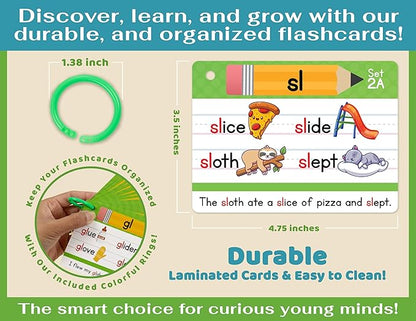 Phonics Flash Cards - Learn to Read in 20 Phonic Stages - Digraphs CVC Blends Long Vowel Sounds – Phonics Games for Kids Age 4-8 Kindergarten First Second Grade Home School Educational