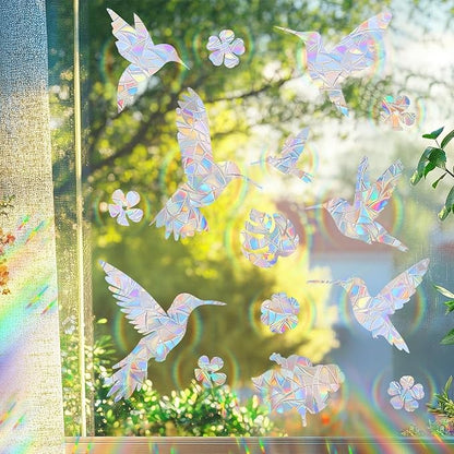 Bird Window Clings Static Cling Window Decals, 1PCS Flower Anti Collision Bird Deterrent Rainbow Stickers, Reusable, Rainbow Non-Adhesive Prismatic Decorative Home Decor