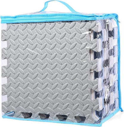 Foam Floor Mats for Kids, 12 x 12 Inch 16 Tiles 0.4" Thickness Foam Play Mat, Non-Toxic Square Interlocking Floor Mats Rubber Baby Play Mat for Toddlers(White/Gray/Gray Blue)