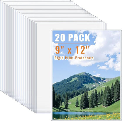 20PCS 9" x 12" Rigid Print Protectors Clear Plastic Sheet Protectors, Heavy Duty Top Loading Document Holder, Menu Cover, Photo Poster Sleeves Hard Plastic Sleeves for Paper Art Prints