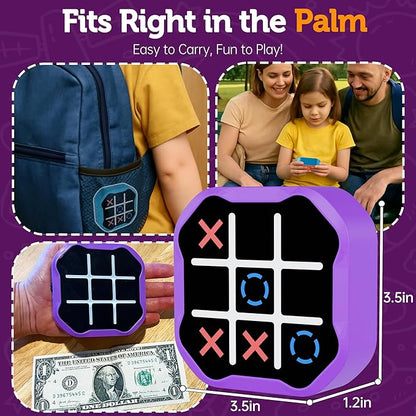 3 in 1 Electronic Tic Tac Toe Game, Handheld Digital Tic Tac Toe Bolt Game with Silent Mode, Portable Learing Toy Gift for Kids & Adults, Purple(One Pack)