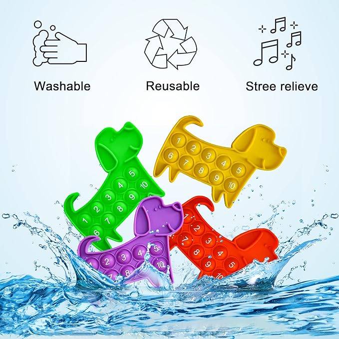 Ten Frame Math Manipulatives - Pop Fidget Toy with Puppy Dog Appearance for Kindergarten Classroom, an Educational Sensory Toy for Kids and Teachers, Double Side 4 Pack Set Included