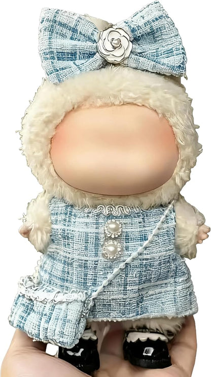 Clothes for LABUBU 17cm Doll (NO Doll)（NO Shoes, Outfit for LABUBU, Dress + Hairpin + Mini Bag Set for LABUBU Dress Up, Fashion and Premium Dolls Accessories for LABUBU (Style I)