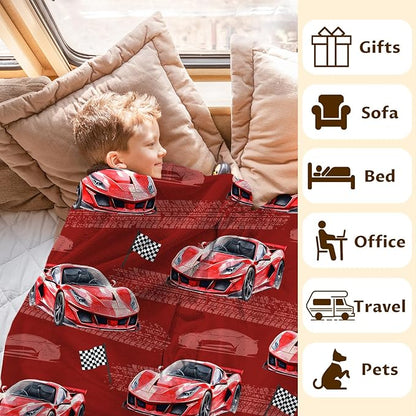 Racing Car Blanket for Kids Throw Blankets for Boy Men, 40x50 Inches Lightweight Cozy All Season Cool Car Decor Throw for Sofa Couch Bed Office