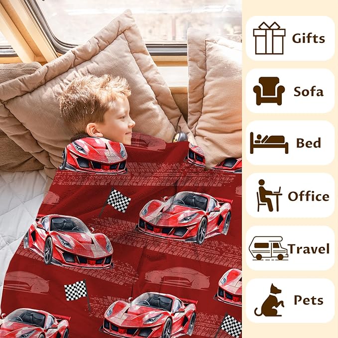 Boys Blanket Gift Racing Car Throw Blankets for Kids Birthday, 30x40 Inches Lightweight Soft Car Decor Throw for Sofa Chair Couch Bed