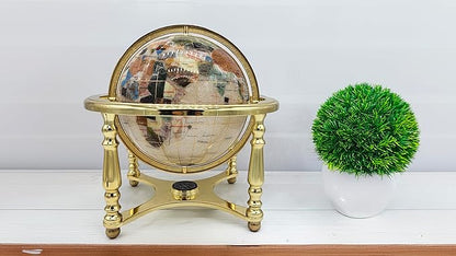 Unique Art 13" Tall 9" Diameter Pearl White Ocean Desktop 4-Leg Gold Stand Gemstone Globe