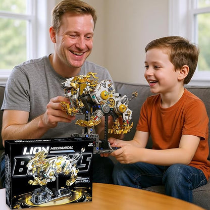 Mechanical Lion Building Block Toy Set Futuristic Mechanical Beast Model with Movable Parts & Gears Premium Mechanical Building Kit with Display Stand, Ideal Gift for Boys & Adults
