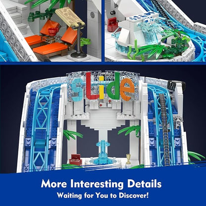 Mould King Water Slide Building Set, 2088+ Pcs Roller Coaster Model Kit That Run with Motor, City Water Park Construction Building Blocks Set, Home Decoration Gift for Teens, Adults