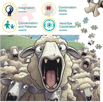 Sheep for Adults Fun 1000 Pieces 3D Animal Thickened Wooden Jigsaw Puzzle Stress Relief Education Game Home Decoration Toy Intellectual Game Relaxation and Intelligence 1000pcs (75x50cm)