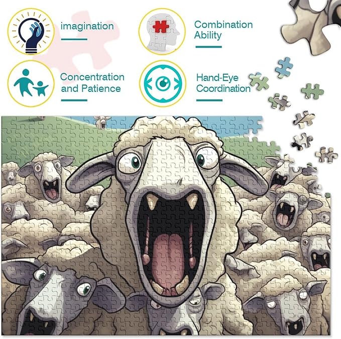 Sheep for Adults Fun Thickened Wooden Jigsaw Puzzles 500 Piece 3D Animal Stress Relief Home Decoration Toy Intellectual Game Education Game Challenge Educational 500pcs (52x38cm)